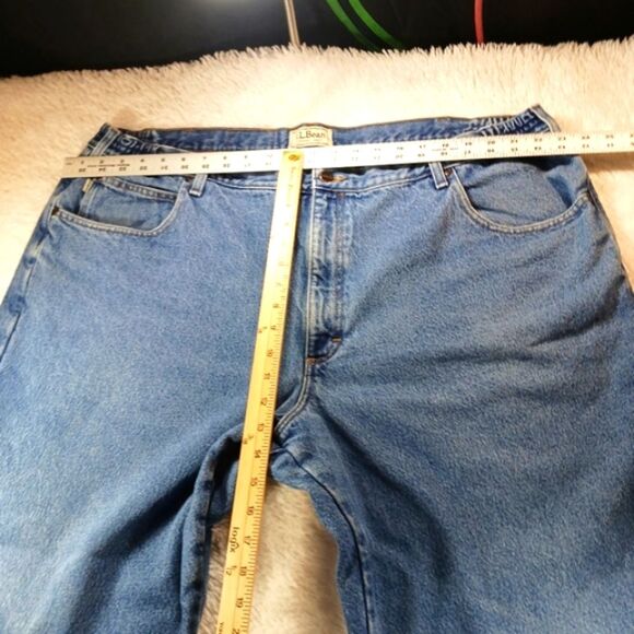 L.L.Bean Comfort Waist Flannel Lined 5 Pocket Blue Denim Jeans Men's 46x28. True - Picture 8 of 15